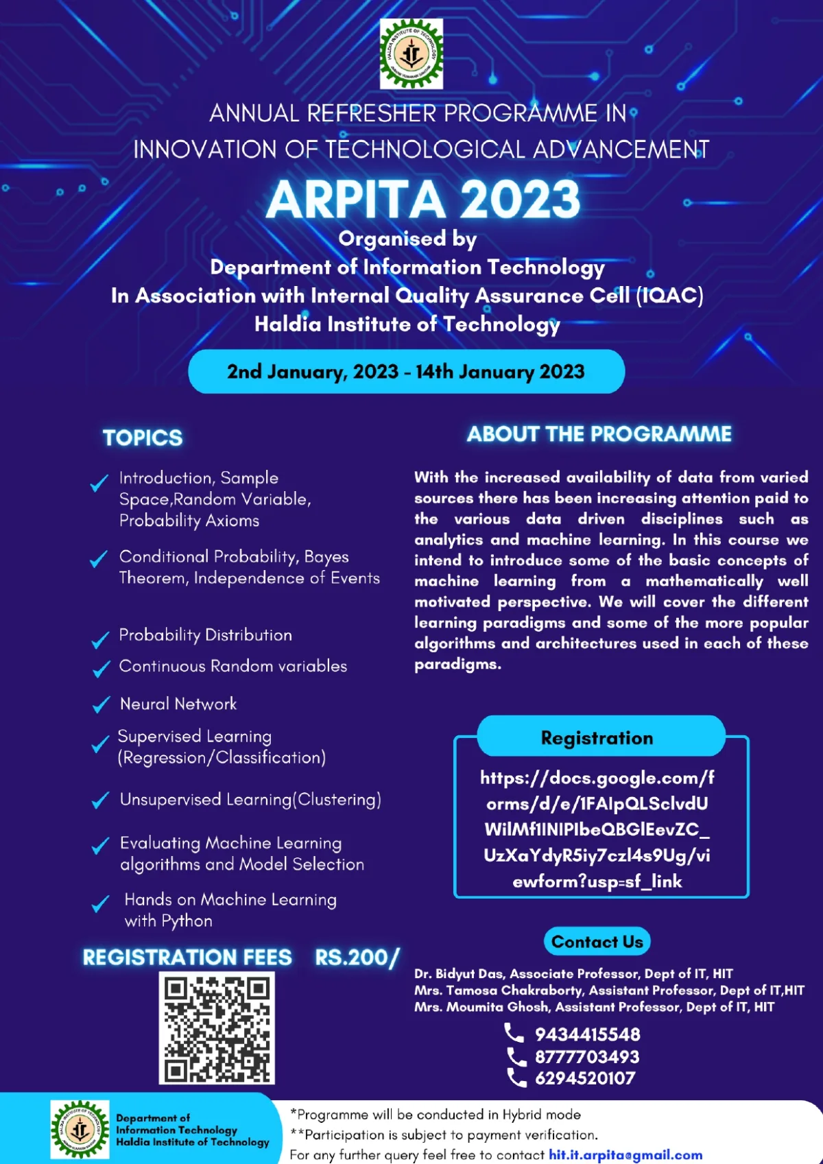 Annual Refresher Programme in Innovation of Technological Advancement (ARPITA 2023)