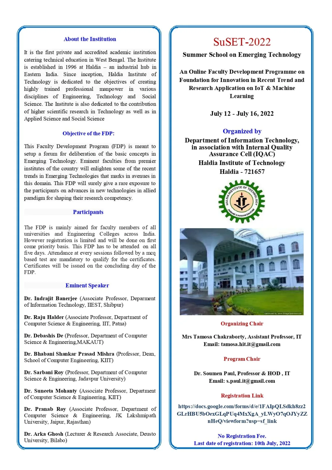 SUSET 2022 -Summer Schoolon Emarging Technology