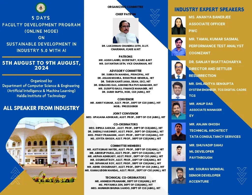 Faculty Development Programme on SUSTAINABLE DEVELOPMENT IN INDUSTRY 5.0 WITH AI